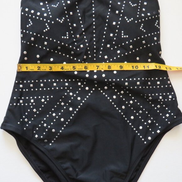 Xhilaration Black Silver Studs Women’s One Piece Sleeveless Swimsuit L - Picture 11 of 12